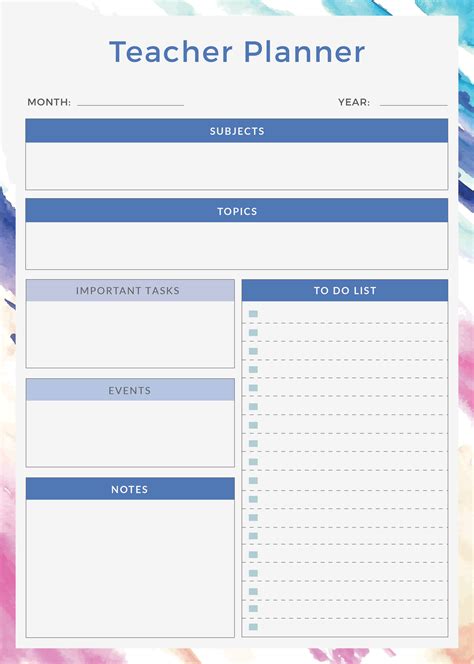 Day Planner Teacher Template