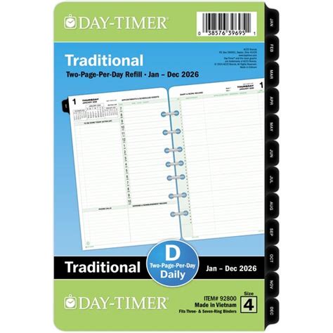 Day Timer 2 Pages Daily Planner Refill Printable Template