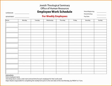 Daycare Employee Schedule Template