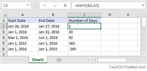 days gone formula in excel