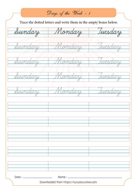 Days Of The Week In Cursive