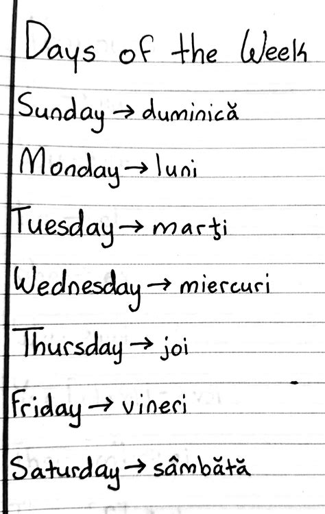 days of the week in romanian