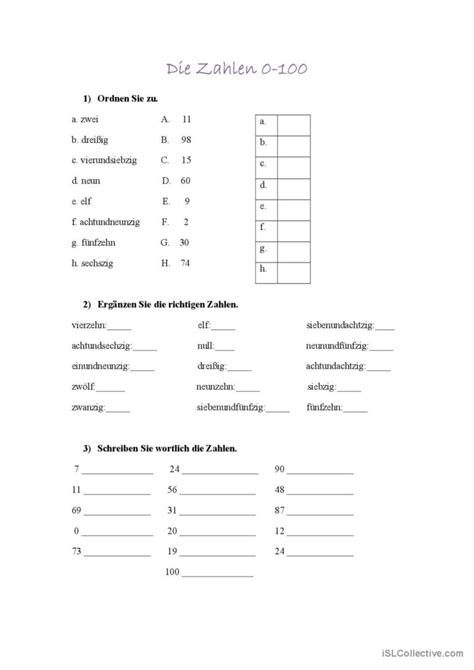 Zahlen Arbeitsblatt Kostenlose DAF Arbeitsblätter