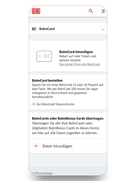 Digitale BahnCard in der App DB Navigator
