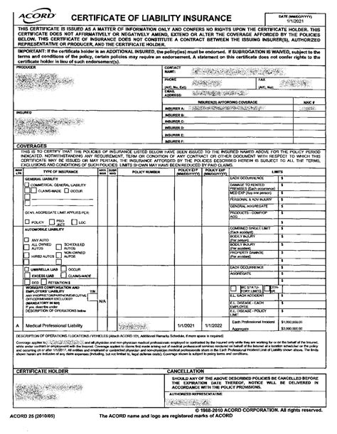 dbl certificate of insurance