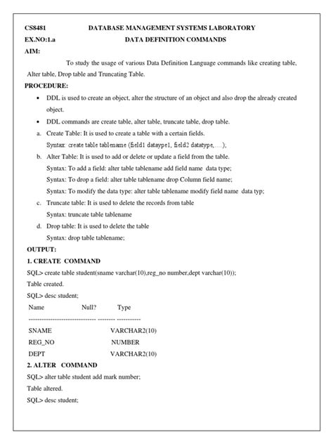 Dbms Lab Manual For Cse 4Th Sem Cs8481