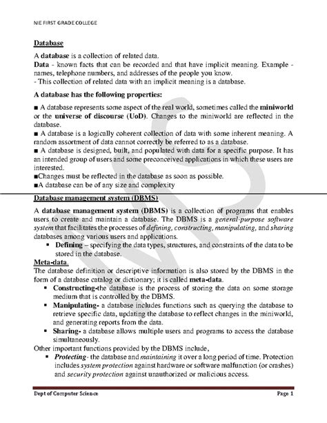 Must See Dbms Notes For Bca New