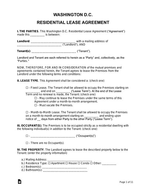 Dc Residential Lease