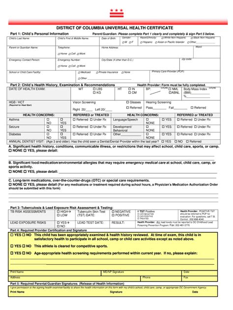 dc health certificate blank form