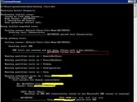 dcdiag dns test failed