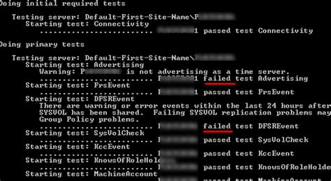 dcdiag failed test systemlog