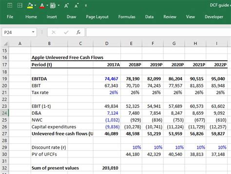 dcf in excel formula