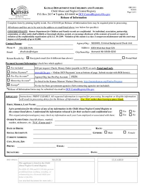 dcf kansas forms