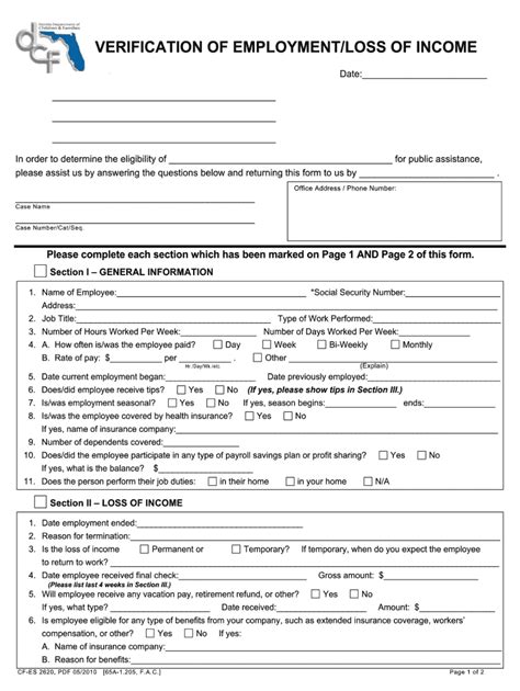 dcf loss of employment form