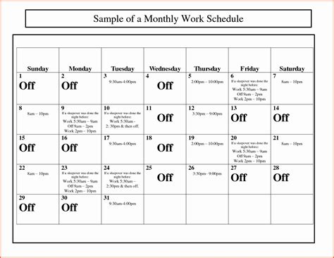 dcf monthly work calendar