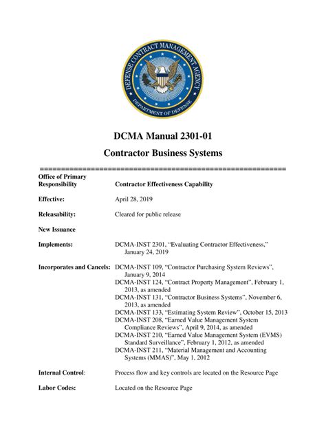 dcma contractor business system manual