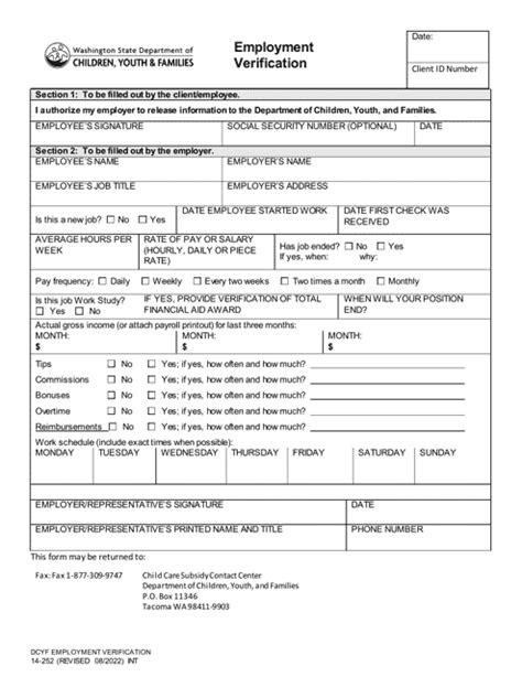 dcyf employment verification form
