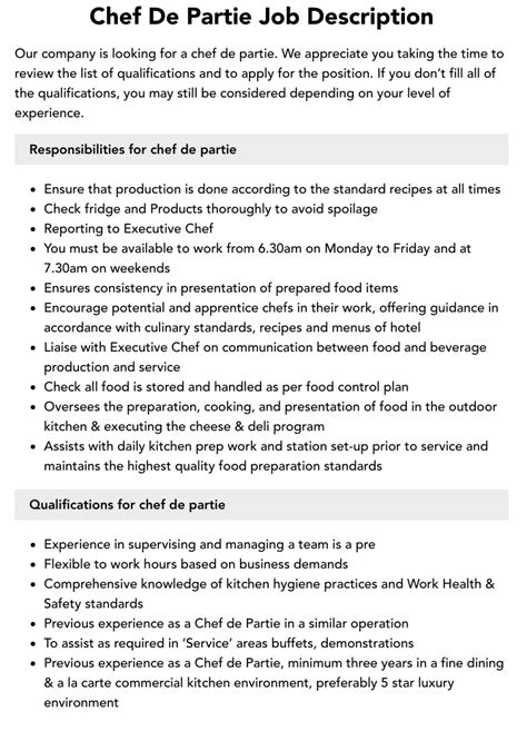 What is a chef de partie? A description and definition of the job.