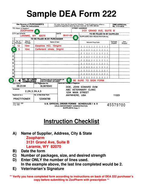 Dea Form 222 Single Sheet Instructions