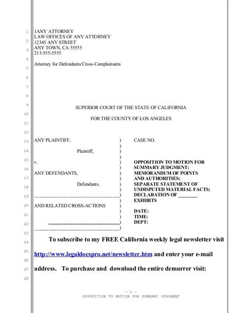 deadline to file opposition to motion for summary judgment california
