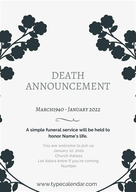 Death Announcement Message Template