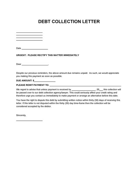 Free Debt Collections Letter Template Sample Word PDF eForms