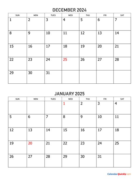 December 2024 January 2024 Calendar