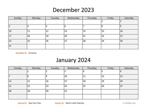 December 2024 January 2024 Calendar Printable