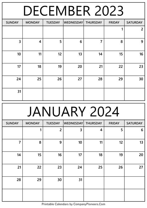 December And January Calendar 2024