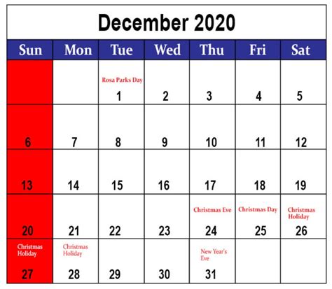 december 2020 calendar with holidays usa