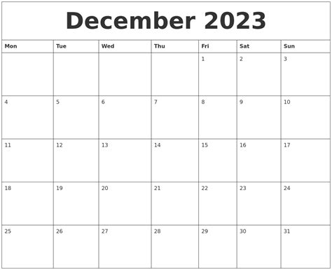 december month printable calendar 2023 free