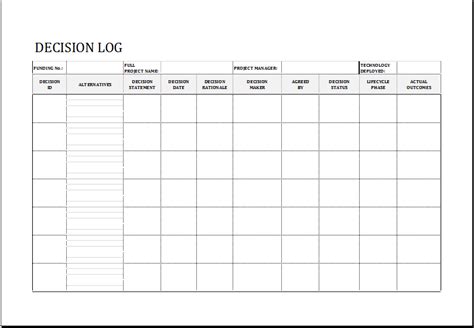 Printable Decision Log Templates for EXCEL Excel Templates