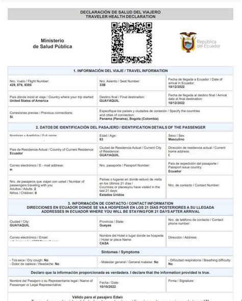 declaracion del viajero ecuador