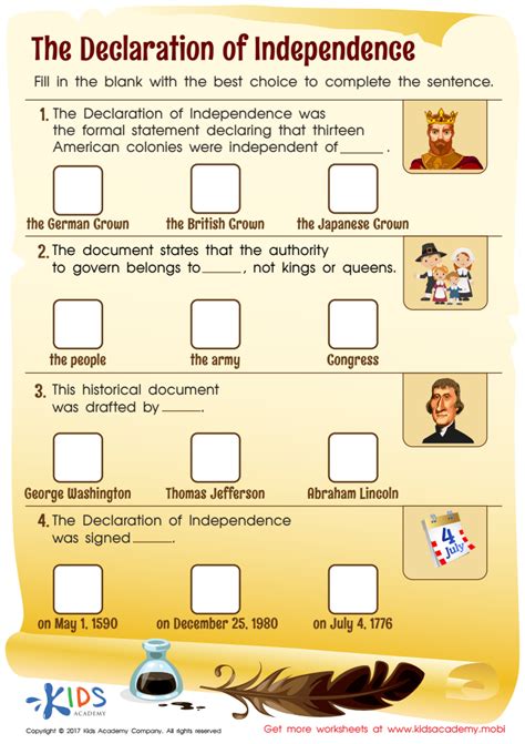 Declaration Of Independence Kindergarten Worksheet