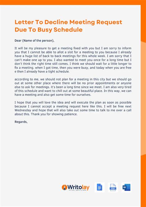 Declining A Meeting Request Politely Template