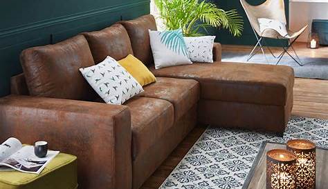 Decoration salon avec canape cuir marron Design en image