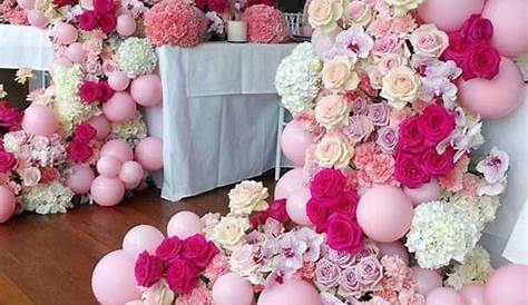 Montaje de decoración con globos para bautizos color rosa | Ideas para