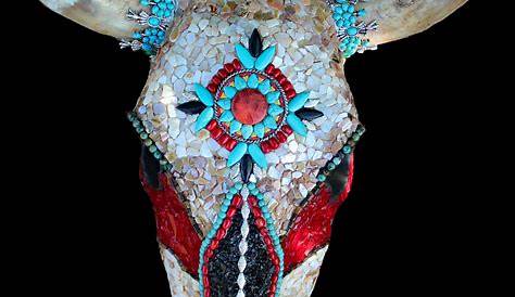 Highly Decorated Cow Skull