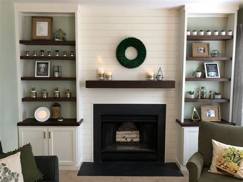 decorating built in shelves around fireplace