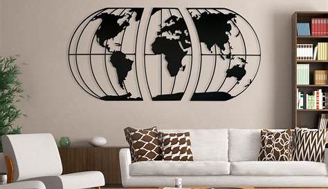 Carte du Monde en métal Boussole Décoration Murale en