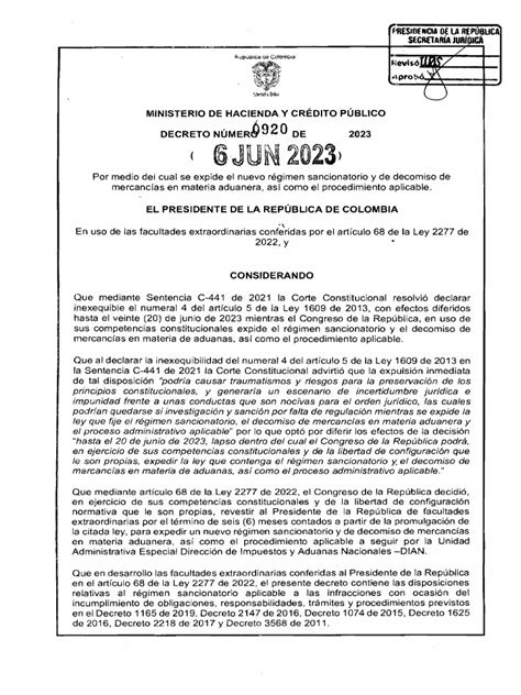 decreto 0920 de 2023 suin