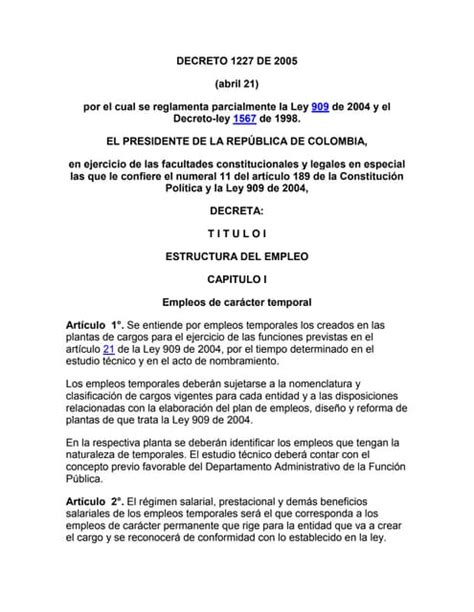 decreto 1227 de 2005 senado