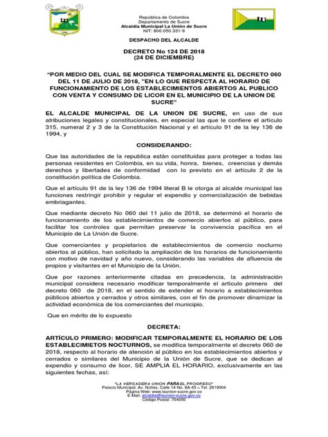 decreto 124 de 2018 rionegro