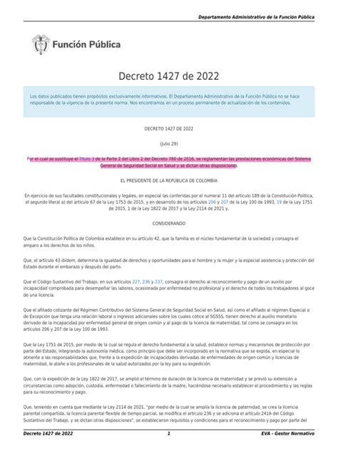 decreto 1427 de 2022 senado