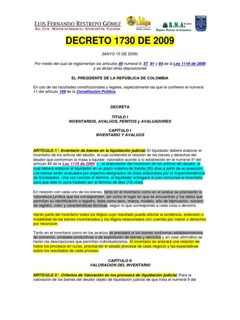 decreto 1730 de 2009