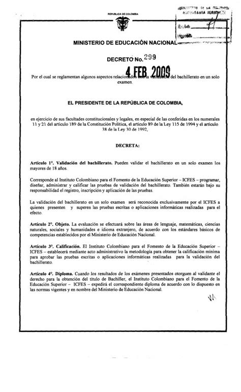 decreto 299 de 2009 ministerio