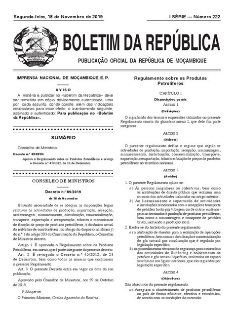 decreto 89/2019 de 18 de novembro pdf