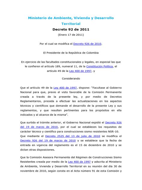 decreto 92 de 2011