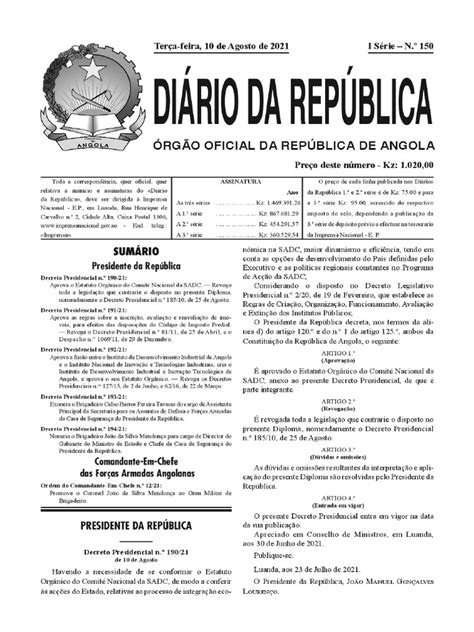 decreto presidencial 191/21 de 10 de agosto