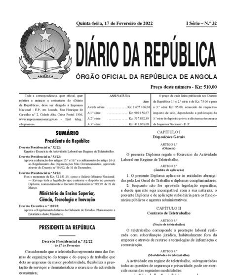 decreto presidencial 54/22 angola pdf